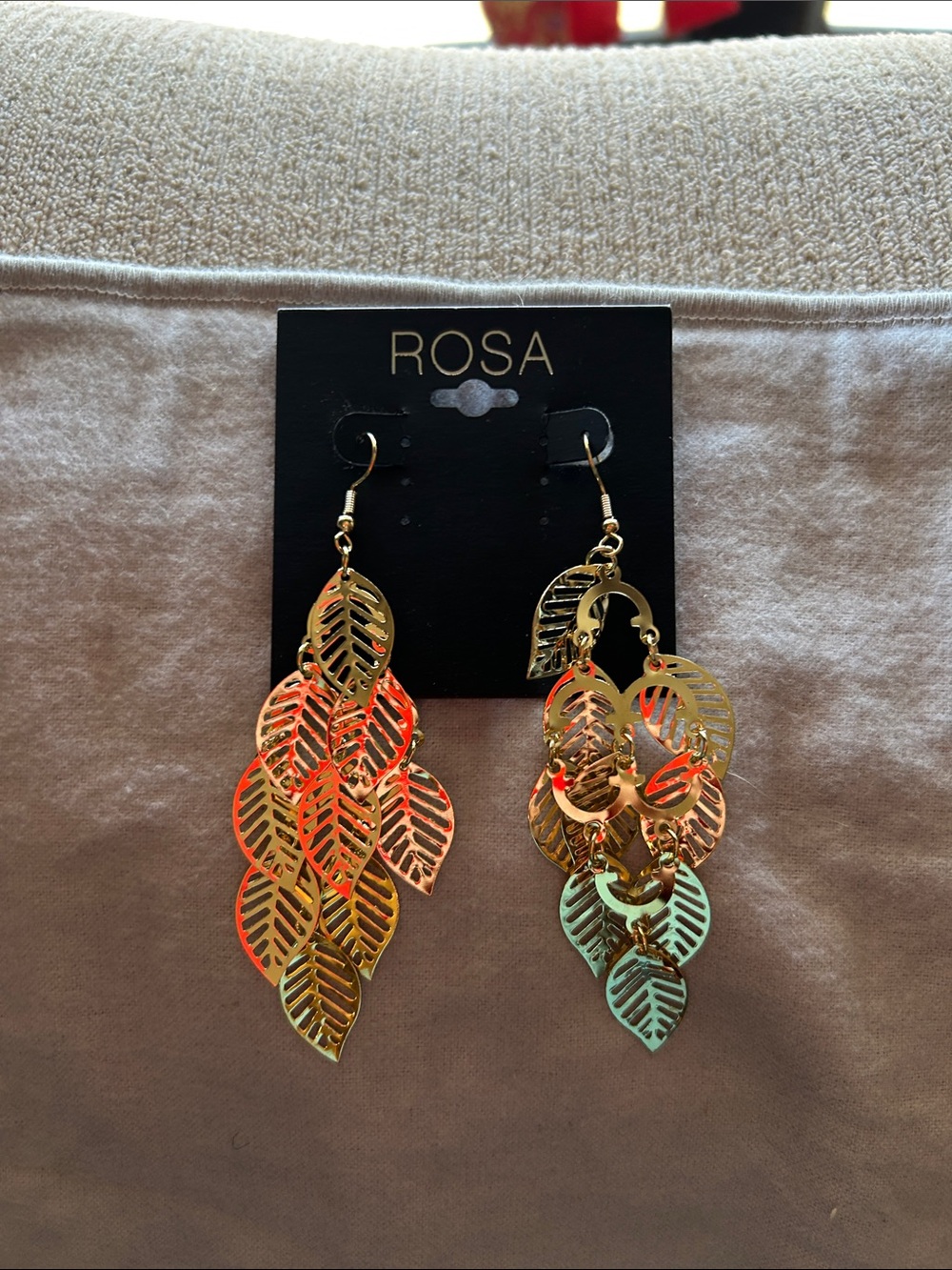 Gold Leaf Drop Earrings - Gold with Iridescent Accents